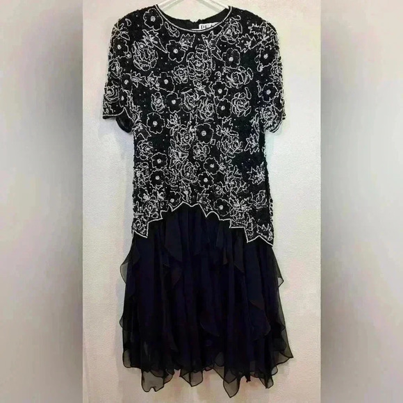 Peak Women’s Vintage 80’s Black Tie‎ He-Ro Sequined Beaded Dress Size 20 - Picture 1 of 8